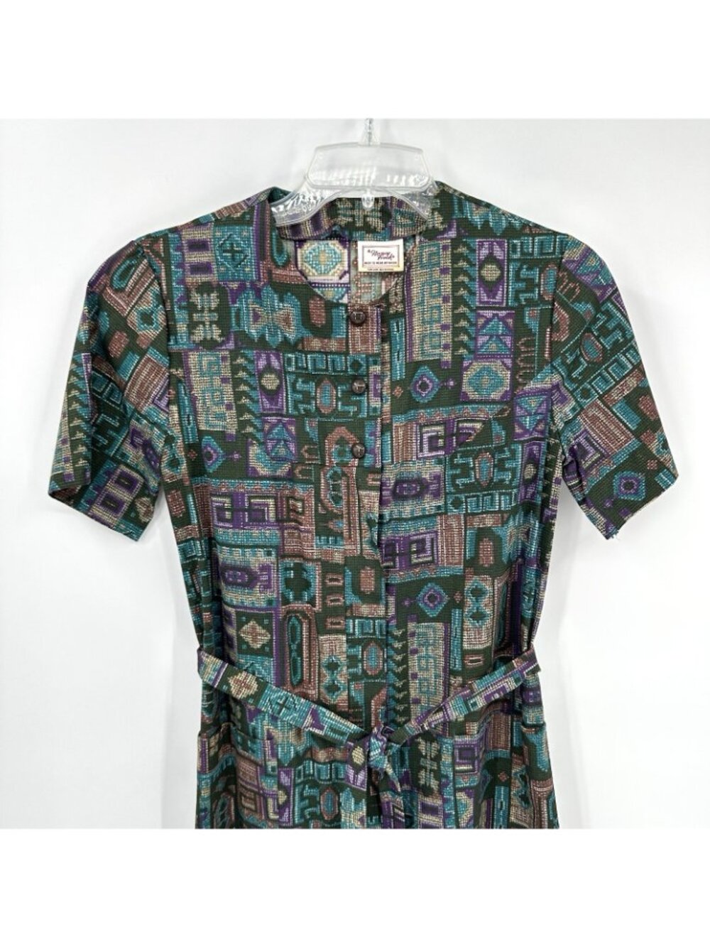 vintage 70s A LINE SHORT SLEEVE DRESS M aztec southwestern festival casual boho - Picture 3 of 13